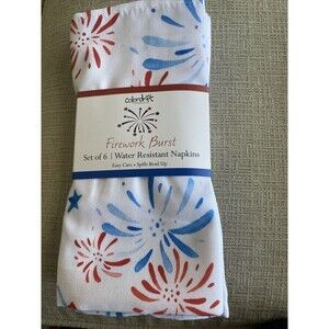 Colordrift Patriotic Americana 4th Of July Fireworks Blue Red 6 Cloth Napkins